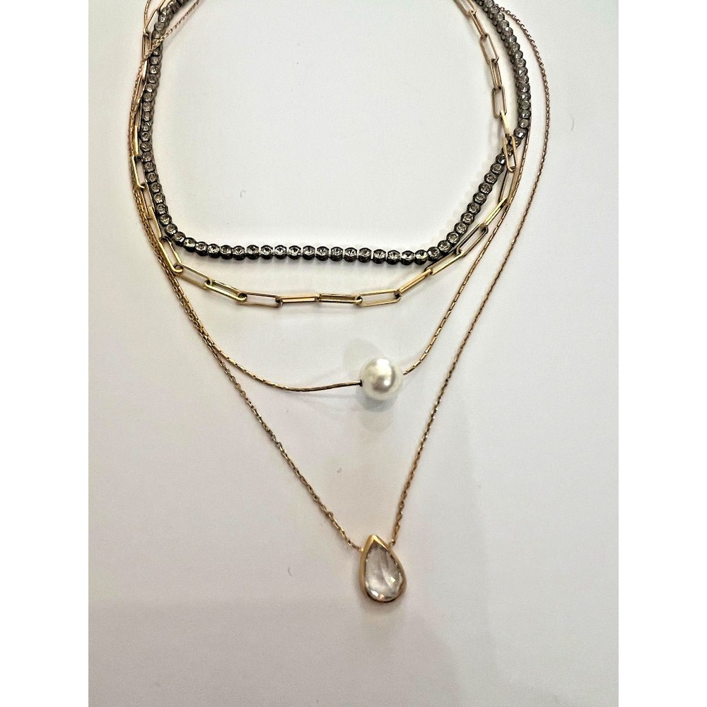 Serefina‎ Gold Tone Multi Chain Necklace Rhinestone Pearl Crystal Layered Boho